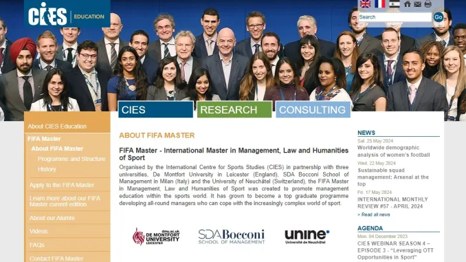 Fully Funded FIFA Masters Scholarship